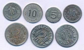 Német Szövetségi Köztársaság DN 5pf Cu-Ni - 2M Cu-Ni (7xklf) "SPIELGELD" játékpénzek (mindegyik különböző névértékkel vagy hátlappal) T:AU-VF  Federal Republic of Germany ND 5 Pfennig Cu-Ni - 2 Mark Cu-Ni (7xdiff) "SPIELGELD" gaming tokens (each with a different denomination or reverse) C:AU-VF
