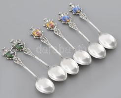 Ezüst (Ag) 6 db egyforma fazonú, de 3×2 db német címeres kávéskanál, jelzett, h: 10,1 cm, bruttó: 52,6 g