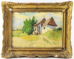 Sallay S. jelzéssel: Hazafelé. Olaj, karton. Dekoratív, sérült fakeretben. 25×35 cm