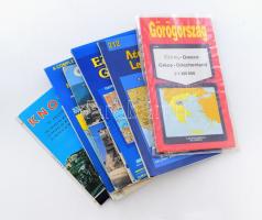 9 db Görögországgal kapcsolatos térkép és turisztikai kiadvány (Leszbosz, Korfu, Knósszosz, stb.)