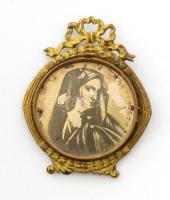 Szecessziós rézlemez támasztható képtartó, 7x6 cm