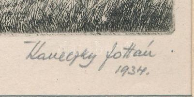 Kaveczky Zoltán (1897-1965): Velemi táj kaszálókkal, 1934. Rézkarc, papír, jelzett. Paszpartuban. 20...