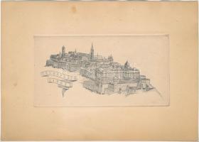 Jelzés nélkül: Budapest (várnegyed), 1963. Rézkarc, papír. Néhány apró lapszéli folttal. 7×13,5 cm.