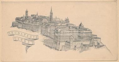 Jelzés nélkül: Budapest (várnegyed), 1963. Rézkarc, papír. Néhány apró lapszéli folttal. 7×13,5 cm