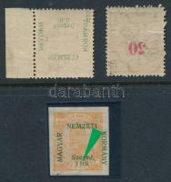 Szeged 1919 3 db bélyeg közte 2 gépszínátnyomattal + 1 lemezhibával, Bodor vizsgálójellel