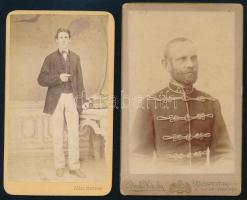 cca 1880-1890 Vegyes fotó tétel, 2 db, közte egy katonaportréval Divald Károly budapesti műterméből, valamint egy férfiportréval Albin Mutterer bécsi műterméből, az utóbbi foltos, 11x7 cm és 10x6 cm