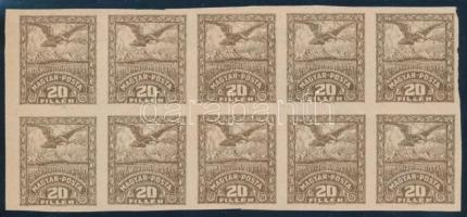 Debrecen II. 1920 20f vágott próbanyomat 10-es tömb, Bodor vizsgálójellel