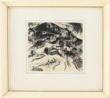 Barzó Endre (1898-1953): Tihanyi táj, 1943. Pittkréta, papír. Jelezve balra lent. Üvegezett fakeretb...