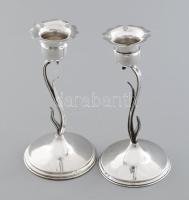 Ezüst (Ag) plasztikus virág formájú gyertyatartó pár, jelzett, m: 15,5 cm, nettó: 95,7 g