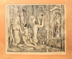 Szabó Vladimir (1905-1991): Ablak, 1965. Rézkarc, papír, jelzett. Kissé vetemedett. Apró felületi sérülésekkel. Paszpartuban. 30×39 cm