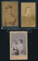 cca 1880 3 db keményhátú fotó Roth Béla, Rottmann Farkas, Drescher műterméből, sérülésekkel, 10,5×6,5 cm