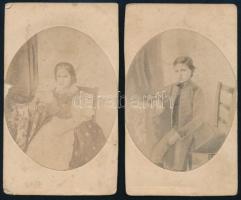 cca 1852-1855 2 db talbotípia erdélyi fotóalbumból, testvérpár portréi, sérülésekkel, 10,5×6,5 cm