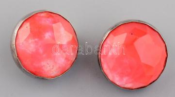 Ezüst (Ag) fülbevaló pár, csiszolt rózsakvarc berakással, jelzett, d: 2 cm, bruttó 10g