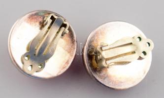 Ezüst (Ag) fülbevaló pár, csiszolt rózsakvarc berakással, jelzett, d: 2 cm, bruttó 10g