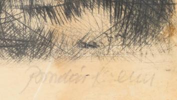 Bordás Ferenc (1911-1982): Almaszüret. Rézkarc, papír, jelzett, kissé foltos, 30x40 cm