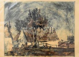 Görög Rezső (1930-): Beszélgetők. Színes rézkarc, papír, jelzett. Lap széle kissé sérült és kissé foltos. 29x38 cm