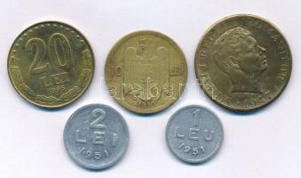 Románia 1930. 10L Ni-sárgaréz "II. Károly" + 1947. 10.000L Ni-sárgaréz "I. Mihály" + 1951. 1L Al + 1951. 2L Al + 1995. 20L acél "III. (Nagy) István" T:AU-F Romania 1930. 10 Lei Ni-brass "Carol II" + 1947. 10.000 Lei Ni-brass "Mihai I" + 1951. 1 Leu Al + 1951. 2 Lei Al + 1995. 20 Lei steel "Ştefan Cel Mare" C:AU-F