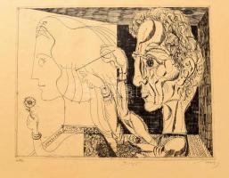 Hincz Gyula (1904-1986): Ketten. Rézkarc, papír, jelzett, számozott (46/100), kissé elszíneződött, 29×38 cm