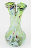 Anyagában színezett kétszájú váza, hutaüveg, hibátlan, m: 20 cm