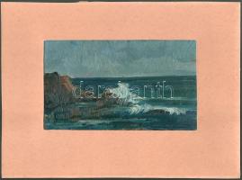 Jaksa István (1894-1982): Csendes-tenger (Capri). Olaj, karton, hátoldalán jelzett és Jaksa István autográf feliratával és ajándékozási soraival. Paszpartuban, 14x24 cm