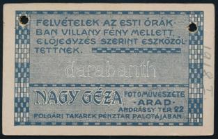 1918 Tirpák Júlia portréja, keményhátú fotó Nagy Géza aradi műterméből, lyukasztás nyomaival, 10,5×6...