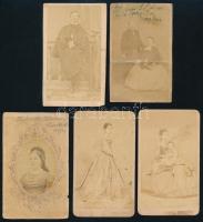 cca 1860-1870 Keményhátú porték, 6 db, sérülésekkel, 10,5×6,5 cm