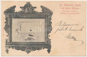 1900 Trencsén, Trencín; Dr. Wlassics Gyula vall. közokt. miniszter díszelnöki okmánya, Trencsén vm. tantestülettől. Gansel Lipót kiadása / presidential document of Hungarian Minister Gyula Wlassics (EK)