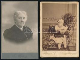 cca 1880-1905 2 db kabinetfotó Róna és Dajkovits (Bp./Temesvár) és Ürmösi nagybányai műterméből, sérülésekkel, 16,5×10,5 cm