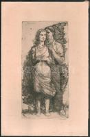László Gyula (1910-1998): Szerelmespár. Rézkarc, papír, jelzett, lap széle kissé foltos, kartonra kasírozva, 30×147,5 cm,