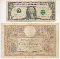 Vegyes: Franciaország 1934. 100Fr + USA 2003. 1$ T:VG,F Mixed: France 1934. 100 Francs + USA 2003. 1 Dollar C:VG,F