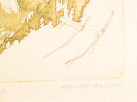 Almásy Aladár (1946-): Pásztorúton visszanéző. Színes rézkarc, papír, jelzett, számozott (82/100), f...