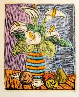 Réti Mátyás (1922-2002): Kálavirág, színes linómetszet, papír, jelzett, 33×27,5 cm