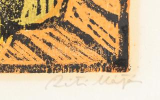 Réti Mátyás (1922-2002): Kálavirág, színes linómetszet, papír, jelzett, 33×27,5 cm