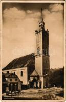 Rimaszombat, Rimavská Sobota; Ref. kostol / Református templom, Braun Jenő üzlete / Calvinist church, shop (fl)