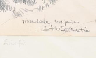 Tóth Zoltán (-): Tiszadada. Szén, papír, kartonra kasírozva, 33×45,5 cm