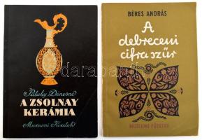 Pataky Dénesné: A Zsolnay kerámia. Múzeumi Füzetek. Bp., 1955, Népművelési Minisztérium Múzeumi Főosztálya, 32 p.+ 14 (fekete-fehér fotók) t. Első kiadás. Kiadói papírkötés. + Béres András: A debreceni cifra szűr. Bp., 1955, Népművelési Minisztérium Múzeumi Főosztálya (Révai-ny.), 64 p. Első kiadás. A címlapot Varga Győző, a díszítő rajzokat Menyhárt József készítette. Kiadói papírkötés, kissé kopott borítóval.