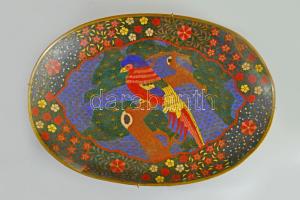 Cloissone kínáló pár - fenyőágon ülő madarak mintáival. Japán, Meidzsi-kor, cca 1850/70, rekeszzomán...