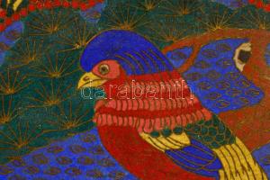 Cloissone kínáló pár - fenyőágon ülő madarak mintáival. Japán, Meidzsi-kor, cca 1850/70, rekeszzomán...