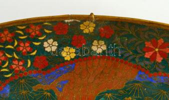 Cloissone kínáló pár - fenyőágon ülő madarak mintáival. Japán, Meidzsi-kor, cca 1850/70, rekeszzomán...