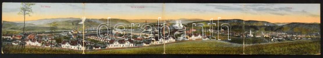 Ózd, Vas és acélgyár, látkép, Újtelep. 4-részes panorámalap. Zsiros Sándor kiadása / iron factory, general view. 4-tiled panoramacard (hajtásnál szakadt / torn at fold)