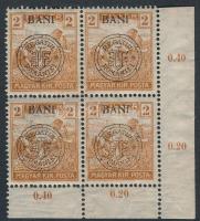 Kolozsvár 1919 Arató 2f ívsarki négyestömb, benne megszakadt kör lemezhiba, Bodor vizsgálójellel