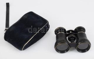 Antik színházi távcső, patinával, tartóban, 8x11 cm