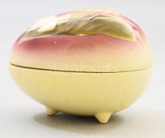 Körmöcbánya tojás alakú bonbonier, tojásból kikelt csibe alakjával díszítve. 1890 körül, mázas kőedé...