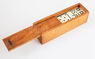 Domino szett, fa dobozban, h: 20 cm