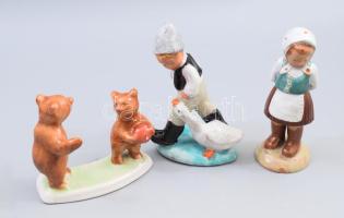 3 darab mázas kerámia figura, közte jelzett, bodrogkeresztúri, közte lepattanással, m: 16 cm alatt