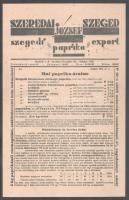 1934 Szeged, Szeredai József. Szegedi paprika export, 1934. okt. 4., reklám árjegyzék, nyomtatvány, 1 sztl. lev.