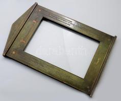 Szecessziós fa képkeret, üveggel, kopással, 29x19 cm