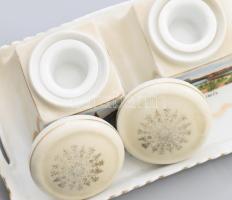 Victoria China Budapesti emlék kalamáris, tégelyekkel, jelzett, 18x11 cm