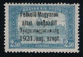 Nyugat-Magyarország I. 1921 Parlament 2,50K hármas lyukasztással, Bodor vizsgálójellel (45.000)