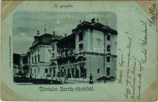 1900 Bártfafürdő, Bardejovské Kúpele, Bardiov, Bardejov; Új gyógyház, Werther J. üzlete, kölcsönkönyvtár. Kiadja Divald K. fia / spa, bath, shop, lending library (fl)